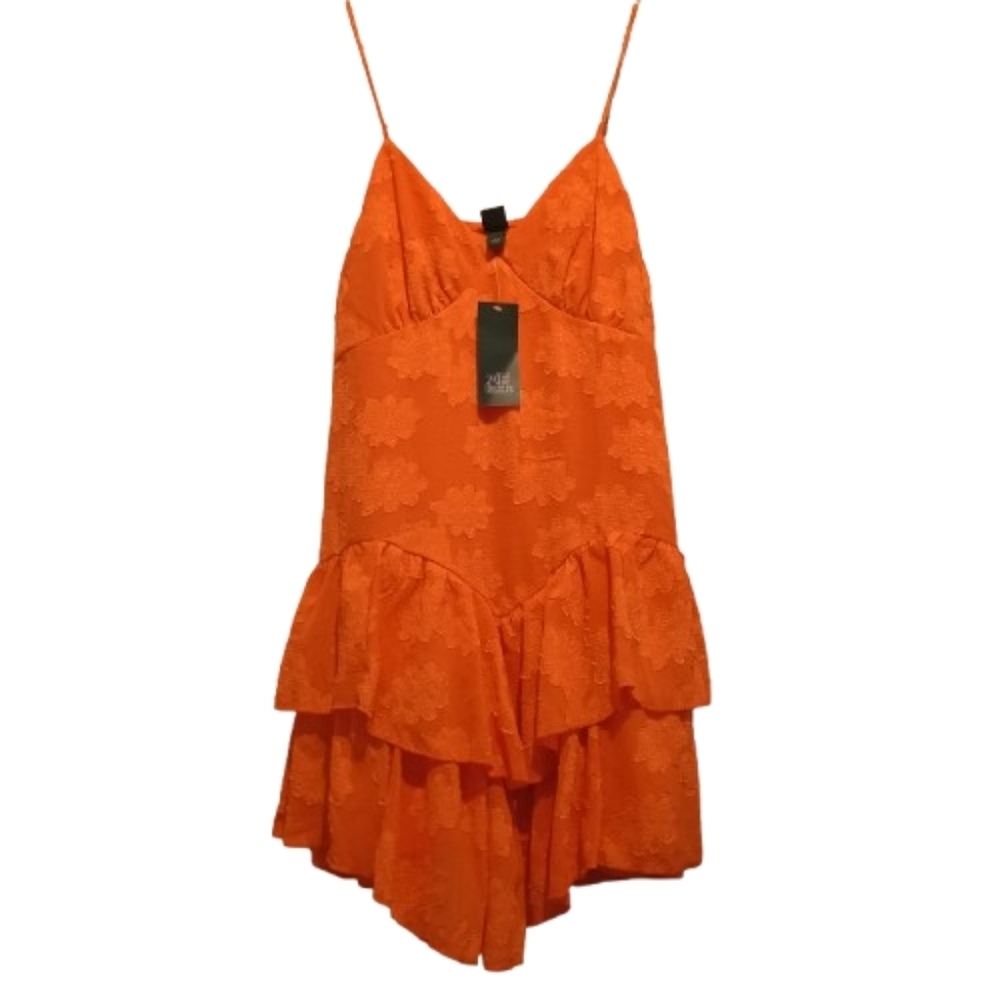 Wild Fable Orange Tiered Ruffle Mini Dress Size L Spaghetti Strap Whimsigoth